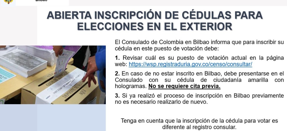 Consulado de Colombia en Bilbao te invita a inscribir tu cédula para elecciones en el exterior 