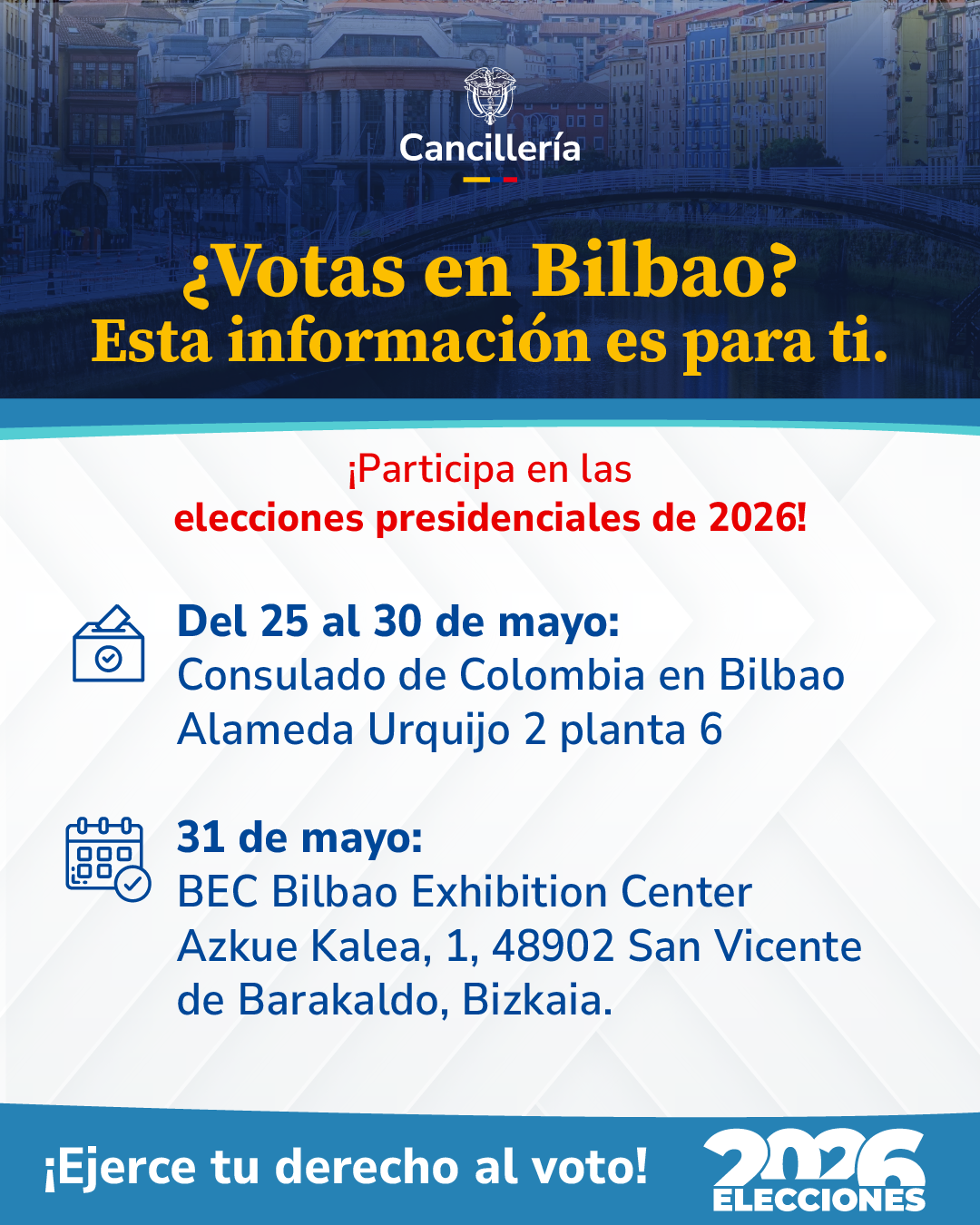 Puestos de votación para las elecciones presidenciales 2026 en Bilbao 