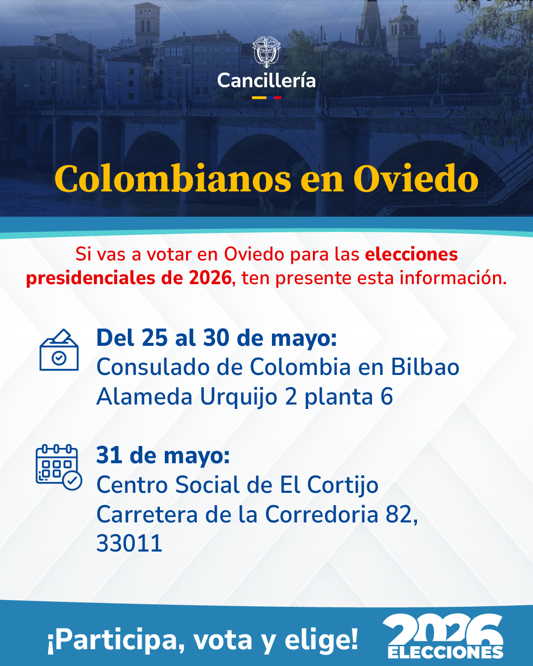 Puestos de votación para las elecciones presidenciales 2026 en Bilbao 
