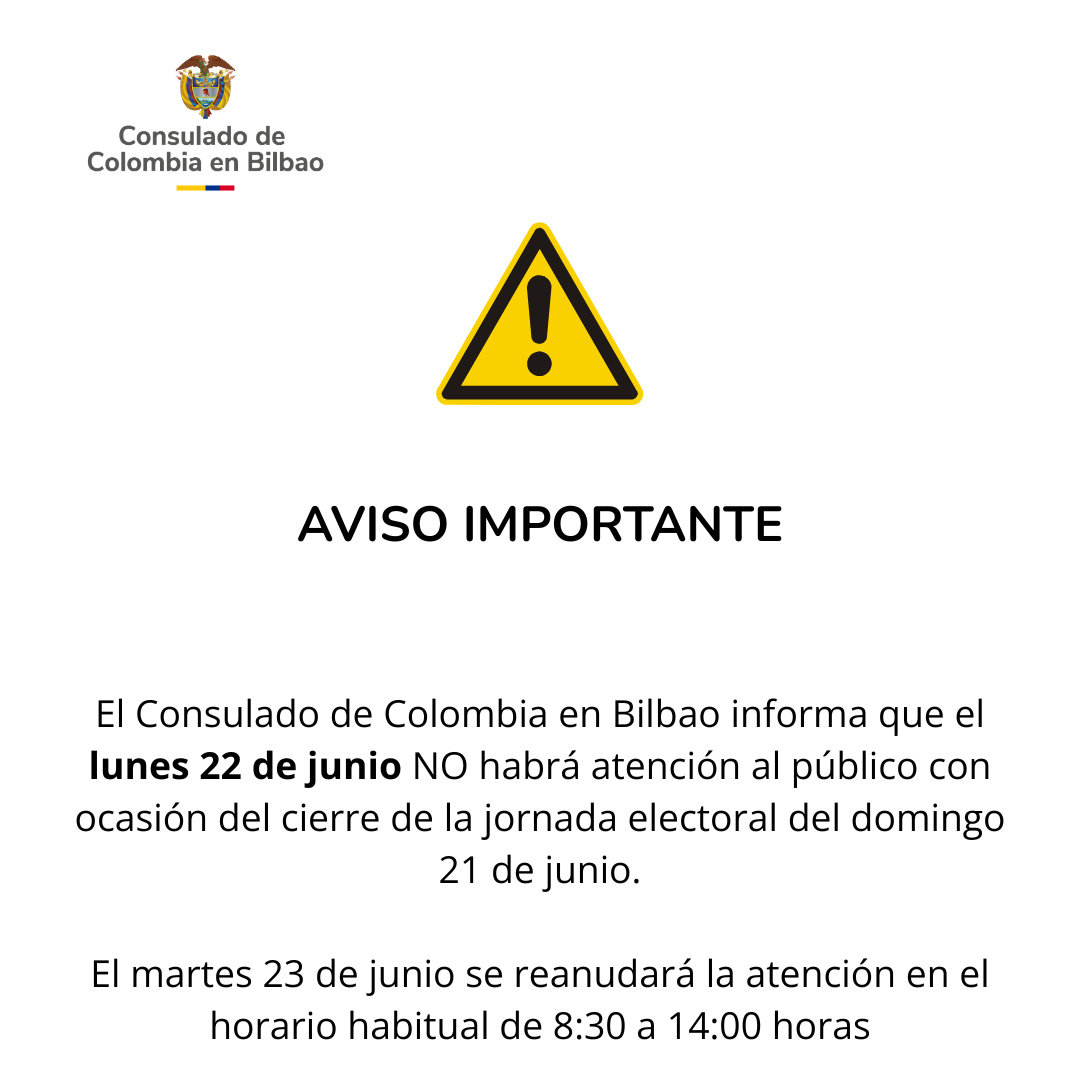Boletín suspensión de atención al publico lunes 22 de junio