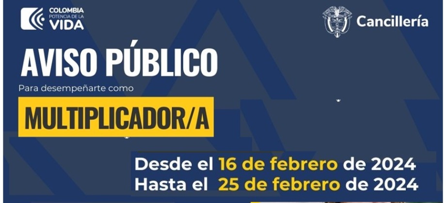 Aviso público para desempeñarse como Multiplicador en el Consulado de Colombia en Bilbao