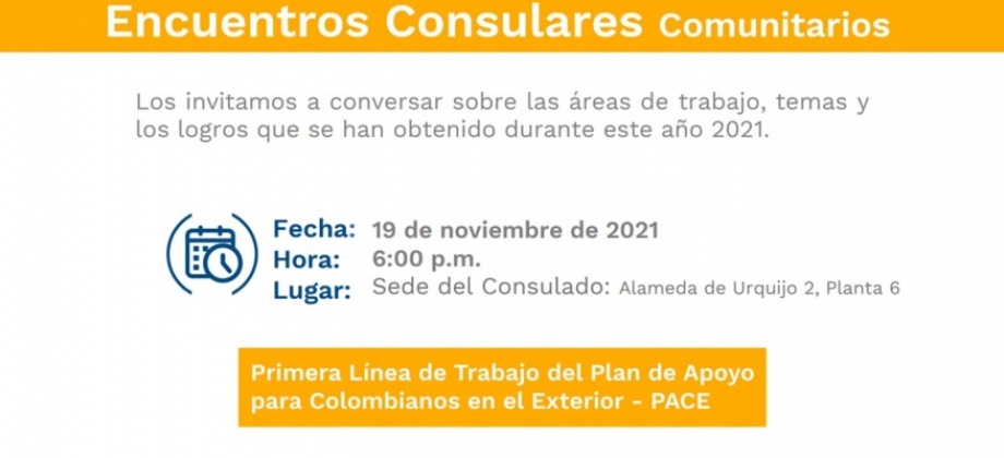 El Consulado de Colombia en Bilbao invita al Encuentro Consular Comunitario, el 19 de noviembre de 2021 