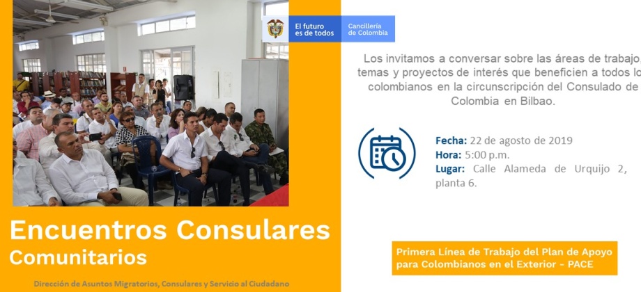 El Consulado de Colombia en Bilbao organiza el 22 de agosto de 2019 el Encuentro Consular Comunitario