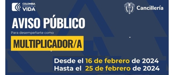 Aviso público para desempeñarse como Multiplicador en el Consulado de Colombia en Bilbao