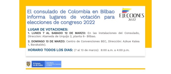 El Consulado de Colombia en Bilbao informa lugares de votación para elecciones de congreso