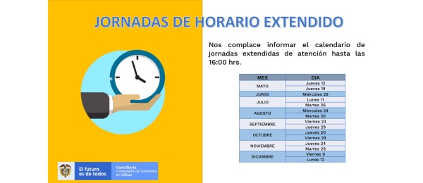 El Consulado de Colombia en Bilbao informa las jornadas de horario extendido programadas para 2022