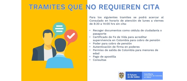Consulado de Colombia en Bilbao informa los trámites que no requieren cita