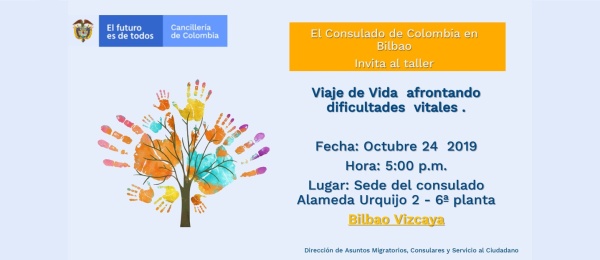El Consulado de Colombia en Bilbao invita al taller ‘Viaje de vida afrontando dificultades vitales’, el 24 de octubre de 2019