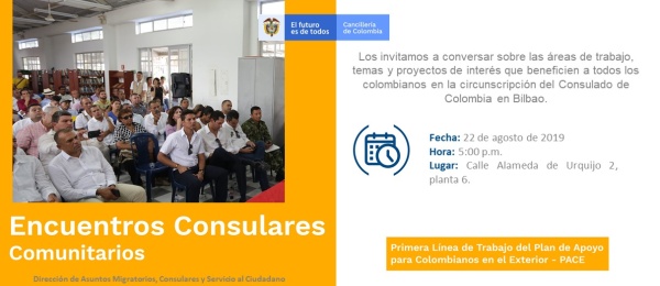 El Consulado de Colombia en Bilbao organiza el 22 de agosto de 2019 el Encuentro Consular Comunitario