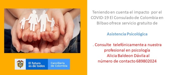El servicio de Asistencia Psicológica por teléfono ofrece el Consulado de Colombia en Bilbao 
