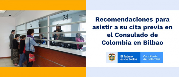 Recomendaciones para asistir a su cita previa en el Consulado de Colombia en Bilbao en 2020